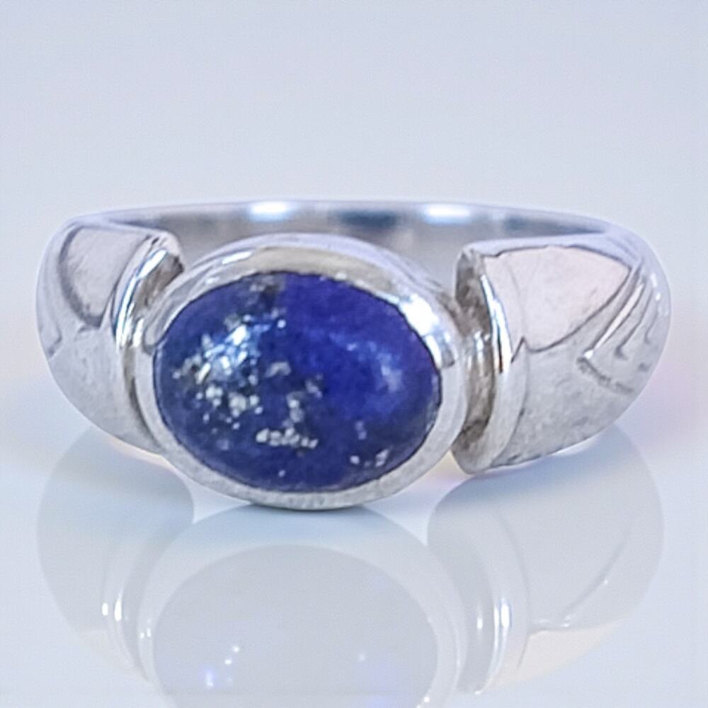 Sterling Silver 925 Lapis Lazuli Ring Blue Gemstone Vintage Sleek Size 5.5
